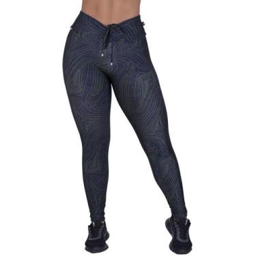 Imagem de Legging fitness fusô cirrê estampado cós alto cadarço franzido orbis -