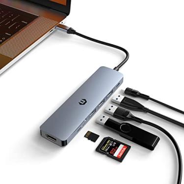 Imagem de HOPDAY Adaptador multiportas USB C Hub, 7 em 1 USB C para HDMI com HDMI 4K, 100W PD, portas de dados USB 3.0, leitor de cartão SD/TF, dongle USB C de alumínio para MacBook Pro/Air, HP/Dell XPS