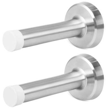 Imagem de Batente de porta de 9 cm, pacote com 2 batentes de porta de níquel escovado, montado na parede, protetor de parede moderno comercial de aço inoxidável com amortecedor de porta de amortecimento de som,