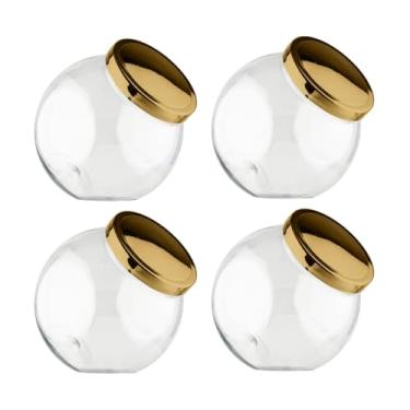 Imagem de Kit 4 Pote Baleiro Plástico 1,2l Redondo Porta Mantimentos Tampa De Rosca (Dourado)