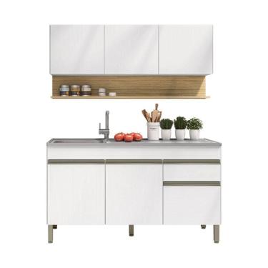 Imagem de Kit Balcão De Pia Sem Tampo E Aereo 150 Cm 6 Portas 1 Gaveta Line Supremo supremo cp freijó