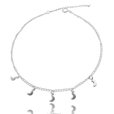 Imagem de Tornozeleira Corrente e Lua Banhada Prata Semijoia - Dril Semijoias