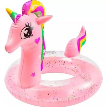 Imagem de Boia Inflável Unicórnio Piscina Brincar Infantil 90cm com Glitter  ver