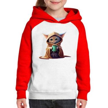 Imagem de Moletom Infantil Gato Jedi - Foca na Moda, Branco, Vermelho, 4