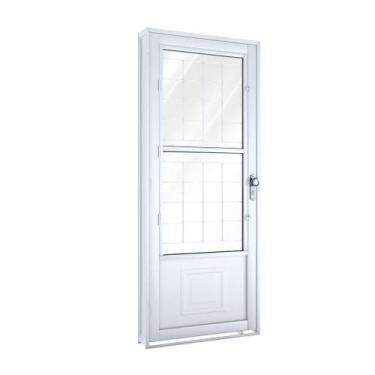 Imagem de Porta de Aço de Giro com Postigo 215 x 90 x 12cm Grade Quadrada Direit