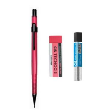 Imagem de Kit Lapiseira Tecnocis ROSA NEON 0.5mm + Borracha + Grafite