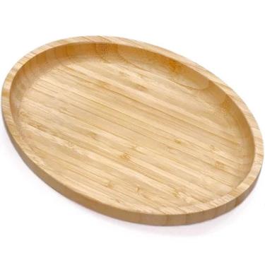 Imagem de 12 Bandejas de Bambu 28cm Travessa de Servir Petiscos Porções Bar Restaurante Oval Plas...