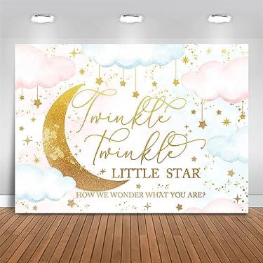 Imagem de Fitumiw Twinkle Twinkle Little Star Cenário de revelação de gênero 2,1 x 1,5 m rosa ou azul How We Wonder What You Are Gênero Revelar Fundo Decorações de Festa Lua e Estrelas Faixa de menino ou menina