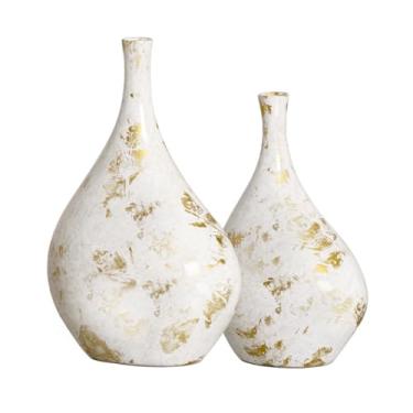 Imagem de Vasos para Decoração de Sala Dupla Cristal Branco e Dourado Imperatriz
