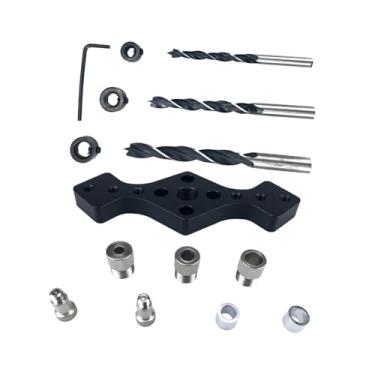 Imagem de IEUDNS Kit de gabarito para cavilha de madeira, localizador de carpintaria, ferramenta de perfuração, guia de perfuração, de perfuração reta, Preto
