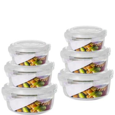 Imagem de Jogo 6 Pote Vidro Hermético Marmita Kit Redondo 3 Tamanhos - Quality H