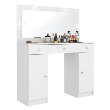Imagem de Penteadeira Camarim Makeup com Led e 3 Gaveta 2 Portas 108x134cm-Branc