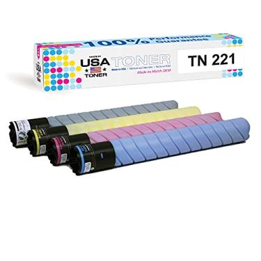 Imagem de MADE IN USA TONER Substituição compatível para Konica Minolta TN221K, TN221C, TN221M, TN221Y, Bizhub C227, C227e, C287, C287e, C367 (ciano, magenta, amarelo, preto, pacote com 4)