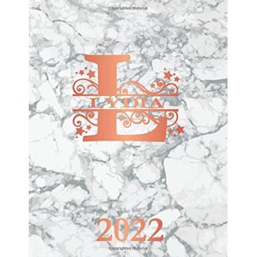 Imagem de Lydia: 2022. Personalized Name Weekly Planner Diary 2022. Monogram Letter L Notebook Planner. White Marble & Rose Gold Cover. Datebook Calendar Schedule