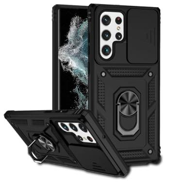 Imagem de Tothedu Capa para Galaxy S22 Ultra/Samsung S22 Ultra 5G SM-S908U com capa deslizante para câmera, anel giratório de 360° integrado com suporte magnético à prova de choque para Samsung Galaxy S22 Ultra