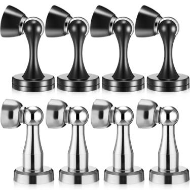 Imagem de Shimeyao Pacote com 8 batentes de porta magnéticos montados no chão, trava magnética montada na parede com suporte de trava com parafusos para segurar o protetor de parede aberto (preto e prata)