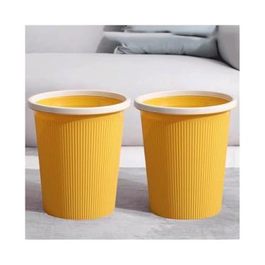 Imagem de Caixote do lixo de cozinha sem tampa de plástico redondo cor sólida com anel de pressão adequado para sala de estar, quarto, cozinha, etc. Pacote pequeno/médio/grande de 2 cestas de lixo (amarelo,