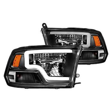 Imagem de ANZO (111539) 2009-2020 Dodge Ram 1500 Faróis de projetor quadrado de LED completo com caixa cromada, âmbar preto