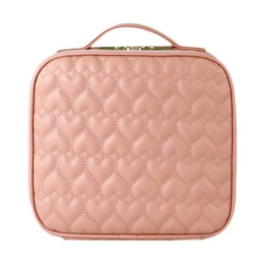 Imagem de predolo Estojo organizador de maquiagem, bolsa de higiene pessoal multifuncional com alça para lápis de sobrancelha feminino, shampoo e batom, Rosa