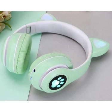 Imagem de Fone de Ouvido Bluetooth Gatinho Infantil com LED, Confortável e Som Imersivo para Gamers (Verde)