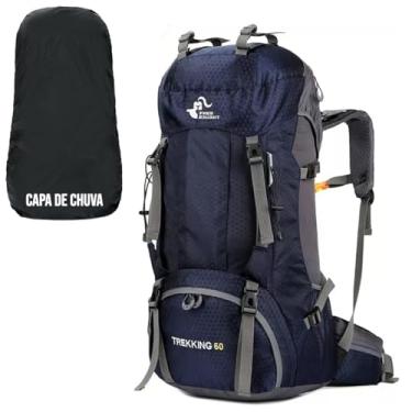 Imagem de TOKSHOP Mochila Masculina Grande 60 Litros + Capa de Chuva Cargueira Camping Alpinismo (Azul)