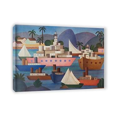 Imagem de Reprodução de pinturas a óleo famosas de Tarsila do Amaral em tela (O Porto) pôsteres e impressões de arte abstrata. Reprodução em tela de arte de parede para decoração de casa, imagem 70 x 100 cm (28