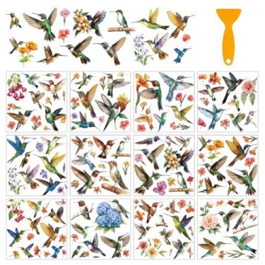 Imagem de arricraft 12 folhas beija-flor em transferências para artesanato, buquê vintage aquarela esfregar em adesivos de transferência PVC esfregar em decalque para bricolage móveis domésticos janela madeira