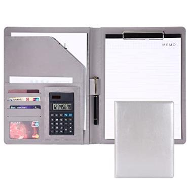 Imagem de Pasta executiva de couro de poliuretano, bloco de notas tamanho A4, bloco de notas para escola, escritório, conferência, cadernos, portfólio, pasta de currículo, organizador de entrevista/documentos legais (cinza)