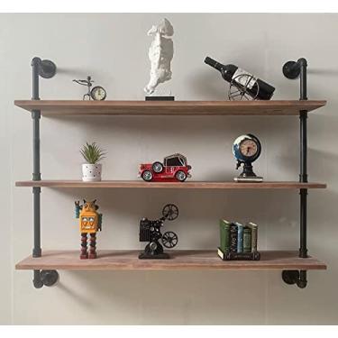 Imagem de Prateleiras de tubos industriais prateleiras com madeira 36 polegadas 3 camadas, prateleiras de parede industriais prateleiras de tubulação rústicas, prateleiras flutuantes industriais para sala de estar, cozinha, bar.