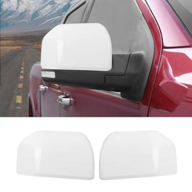 Imagem de Capas de espelho retrovisor totalmente compatíveis com Ford F150 2015-2020 Pickup lado esquerdo direito tampa de espelho tampas acessórios de acabamentos, branco