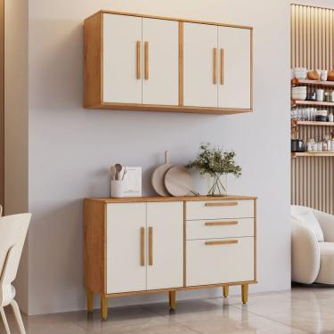 Imagem de Cozinha Completa 3 Peças 7 Portas 2 Gavetas Lorena Marrom/Bege