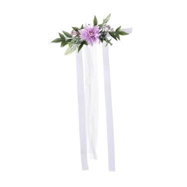 Imagem de WeiLaiKeQi Flor da cadeira de casamento, flores artificiais, decoração de cadeira de corredor de casamento para engajamento de banquetes, Roxo