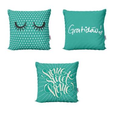Imagem de Almofadas Azul Turquesa Gratidão Home Sweet Home Para Sofá  40x40 - No