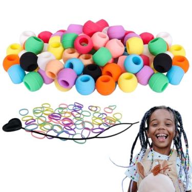 Imagem de LSDWL 50 contas de cabelo de silicone para meninas, contas de borracha coloridas macias para tranças com mini elásticos de borracha e agulhas de plástico (50 contas pequenas)