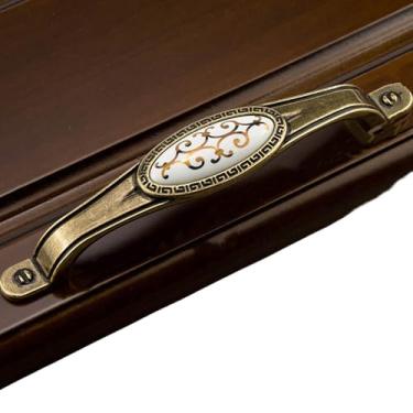 Imagem de Puxadores de porta de guarda-roupa vintage antigos, liga de zinco, cerâmica, puxadores de gaveta, estilo, puxadores de móveis, ferragens, bronze, 128 mm