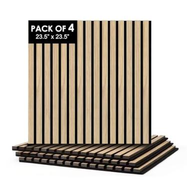 Imagem de CONCORD WALLCOVERINGS ™ Painéis de parede acústicos de ripas 3D caneladas – folheados internos de absorção de som de madeira para redução de ruído e isolamento acústico - 59,7 cm x 59,7 cm (pacote com