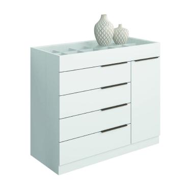 Imagem de Cômoda 5 Gavetas Com Porta Joias Organizador Tampo De Vidro Sevilha Aramóveis