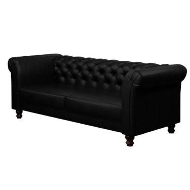 Imagem de Sofá Decorativo Sala de Estar Chesterfield 3 Lugares 220cm Couro Preto