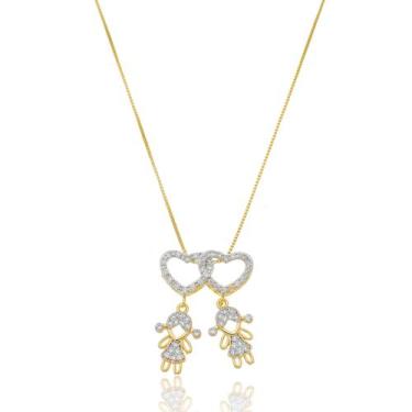 Imagem de Colar Filhas Pingente 2 Meninas Zircônias Banhado Ouro 18k  - Relikie 