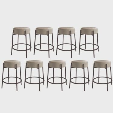 Imagem de Kit 09 Banquetas Alta Sintra 65cm Redonda Ferro Marrom Suede Bege - Ahazzo Móveis