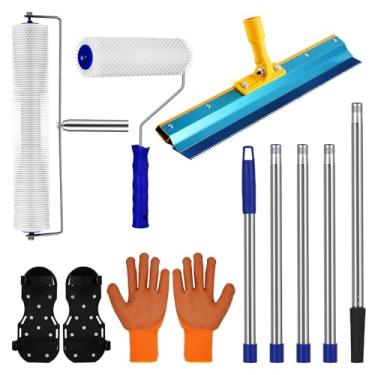 Imagem de MXBAOHENG Kit de ferramentas de cimento autonivelante, ferramentas de construção de concreto para nivelamento de piso, rolo epóxi, orifício de extensão ajustável de 2 m, sapatos pontiagudos, raspador