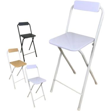 Imagem de Banco De Bar Dobrável Para Adultos Portátil 60cm, Cadeira De Cozinha Dobrável Moderna, Banco Alto Com Encosto E Apoio Para Os Pés Para Café Da Manhã Festa Esc, White, 24in/60cm