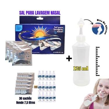 Imagem de Kit Lavagem Nasal Sal c/ 30 Sachês + Dispositvo Bico Reto - Ecommerce 