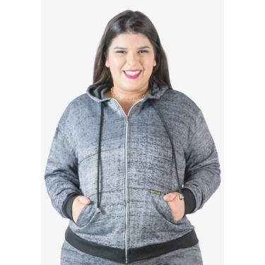 Imagem de Jaqueta Moletinho Feminina Rajado Bolso e Capuz P Plus Size - Catwalk,
