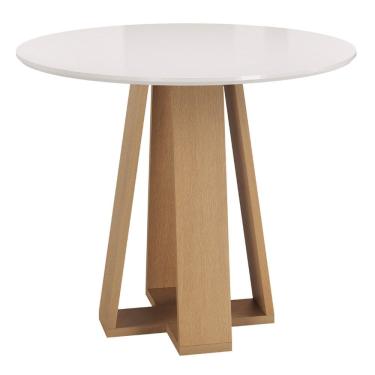 Imagem de Mesa Redonda com Tampo de Vidro Moderno Mel/Off White