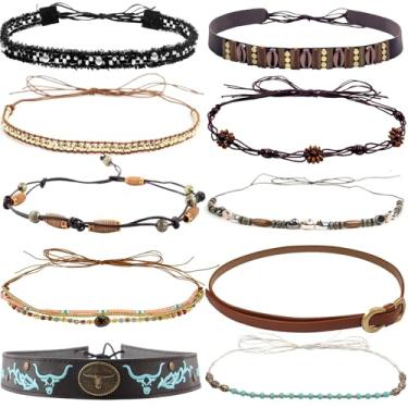 Imagem de nemokamai 10 peças de faixa de chapéu de sol para mulheres, faixa de chapéu de aba flexível larga de verão, faixa trançada para chapéu de cowboy Fedora de palha