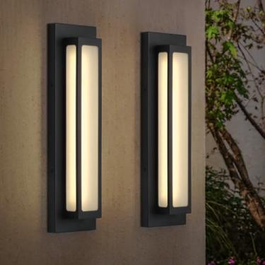 Imagem de CALOKES Luminária De Parede Externa Led Moderna, 16 W, 3000 K, Luminária Geométrica Preta, Iluminação De Parede À Prova D'Água Para Porta De Entrada, Garagem, Pátio E Casa - Pacote Com 2