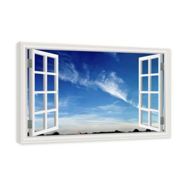 Imagem de PY3H69 Arte de parede em tela de janela aberta, impressão natural em tela. Lindo cenário de céu 23 cm, decoração de parede de paisagem de janela, decoração de casa moderna. Moldura interna 80 x 120 cm