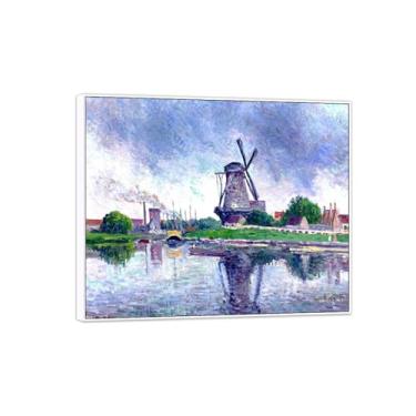 Imagem de MUHJDYC Pôster de arte de parede de paisagem - reprodução de impressões em tela famosa - quadro branco para decoração de sala de estar (moinho de vento perto do canal) 20x25cm-8x10in