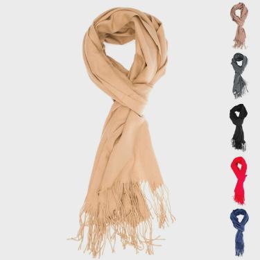 Imagem de Cachecol Adulto echarpe feminino de trico de croche de malha cinto de pelúcia de cor sólida quente e confortável borlas várias cores